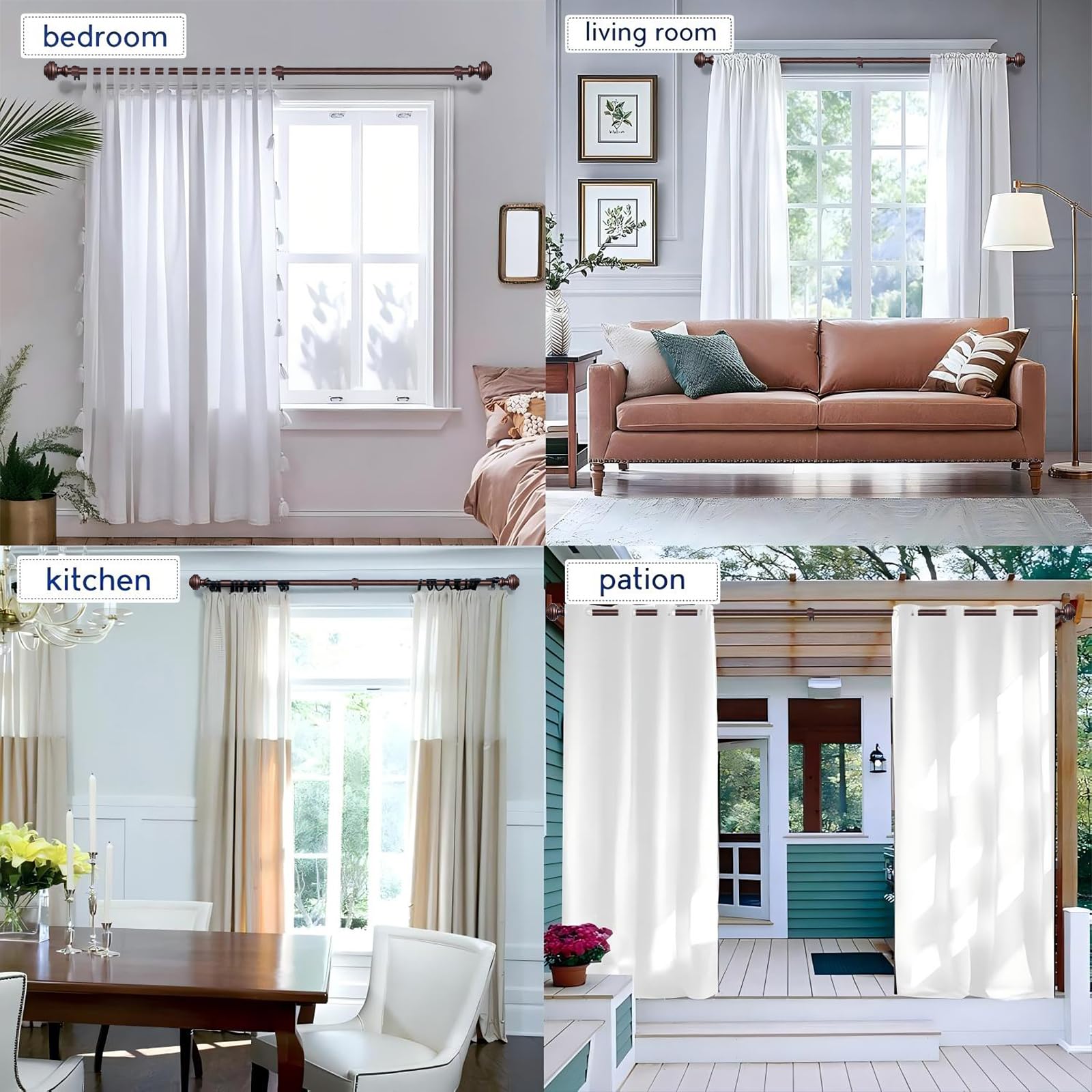 Curtain Rods for Windows 48-84 inch,3/4 inch Heavy Duty Adjustable Decorative Curtain Rod with Modern Finials,Window Rods for Bedroom, Living Room,Patio and Kitchen