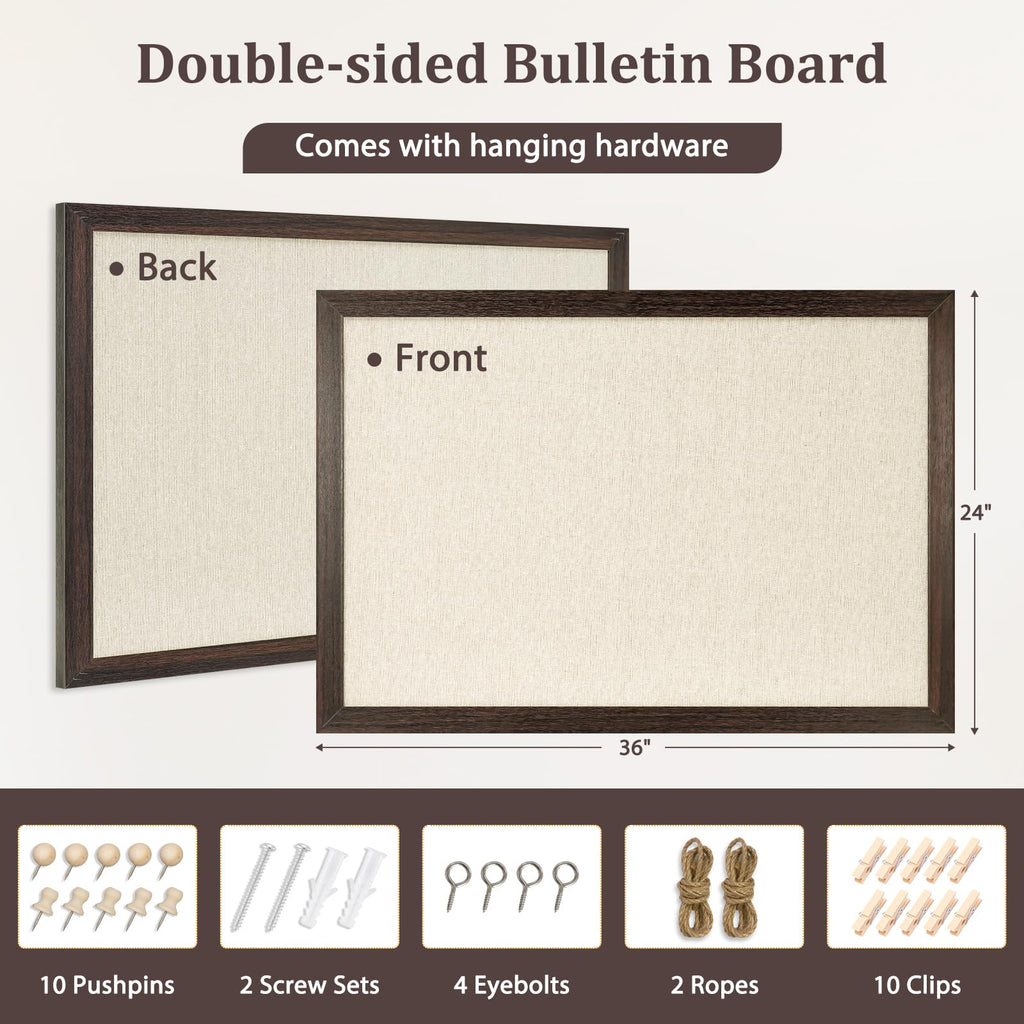 DOLLAR BOSS Black Cork Board with Linen Double-Sided 16''X 12'', Black Cork Boards for Walls, Wood Frame Bulletin Board Hanging Pin Board, Cork Board for Office Home School 1-Pack