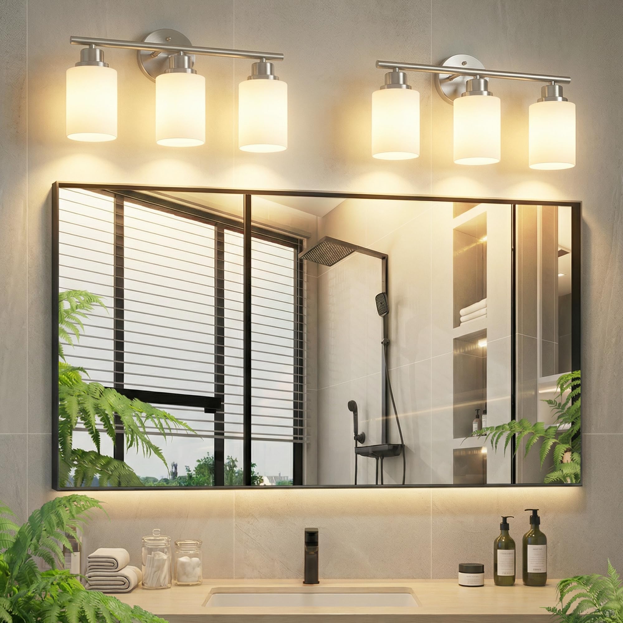 Unicozin 2 Pack Modern Bathroom Light Fixtures, 3 Light Vanity Lights, Black Wall Lamp with Clear Glass for Bathroom, Mirror, Living Room, Bedroom, Hallway, E26 Base