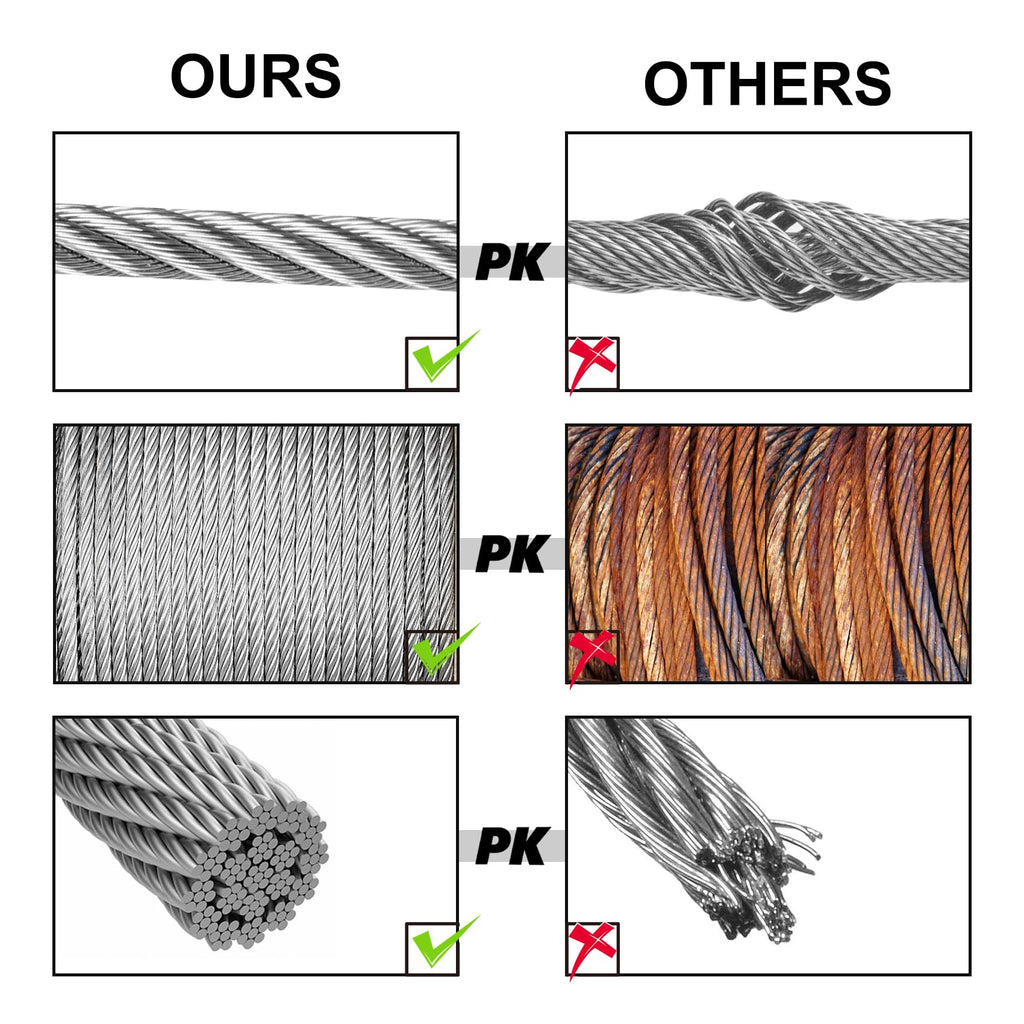 Thickened 3/16" 25ft Stainless Steel Cable with Wire Rope Clip, Thimble and Aluminum Crimping Loop Sleeve, 7X19 Strands Aircraft Cable, 3700lbs Breaking Strength for Deck Railing, String Lights