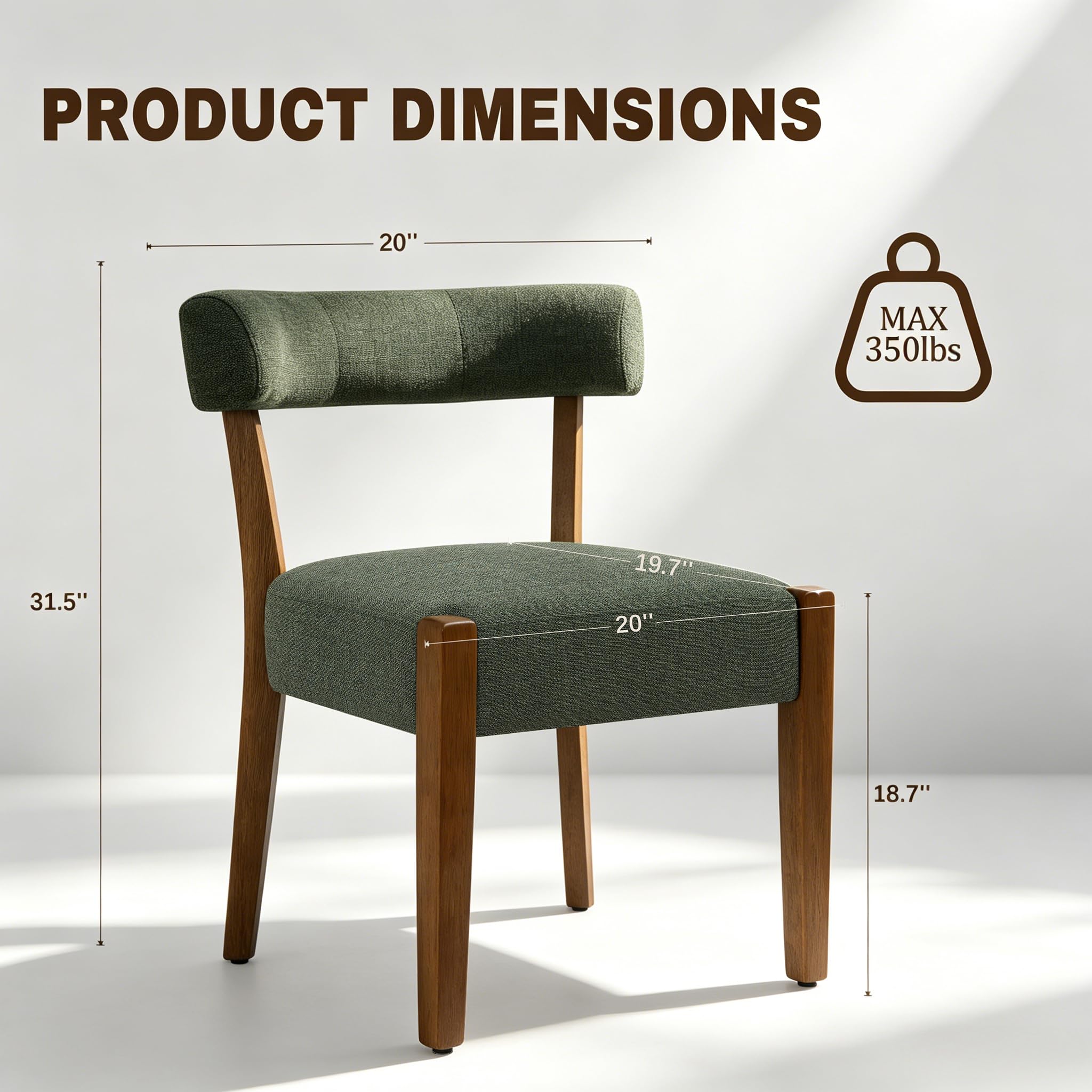 RNKSFX Upholstered Dining Chairs Set of 2, Walnut Wooden Kitchen & Dining Room Chairs, Mid Century Modern Fabric Farmhouse Dining Chairs Oversized Sturdy Rounded Chairs Curved Back, Beige Fabric