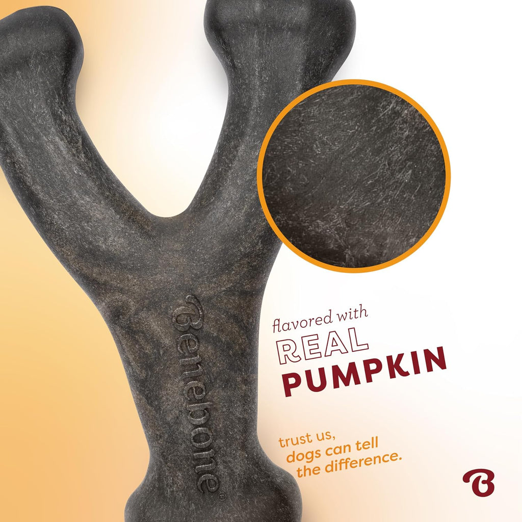 Benebone Pumpkin Spice Wishbone – Limited Edition Flavor, Durable Dog Chew Toy for Aggressive Chewers, Made in USA, Medium