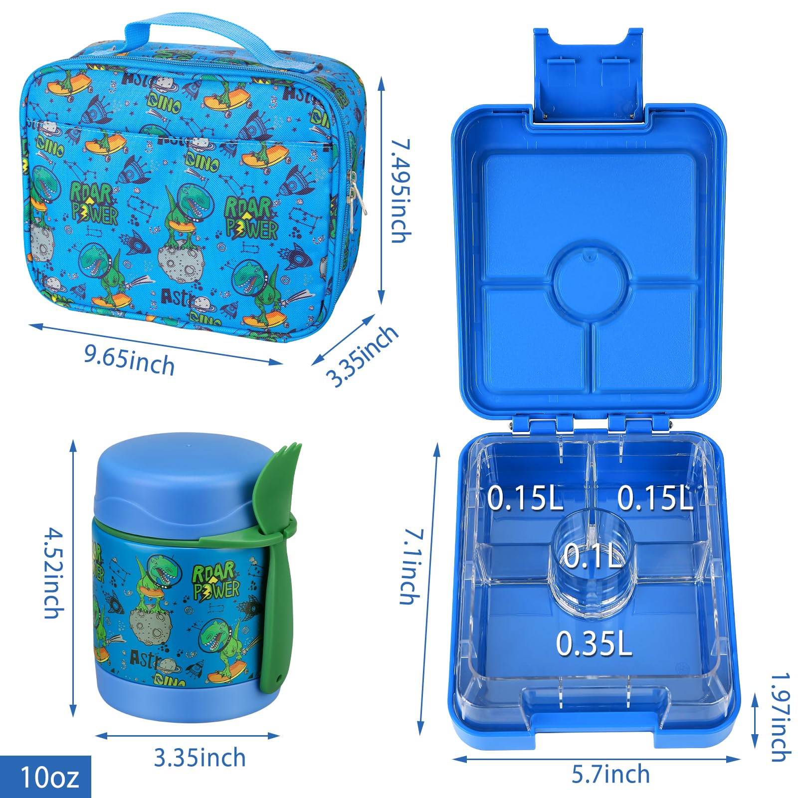 Bento Lunch Box Set for Kids with 10oz Soup Thermo, Leak-Proof Lunch Containers with 4 Compartment, Kids Thermo Hot Food Jar and Insulated Lunch Bag for Kid to School,BPA-Free(Basketball)