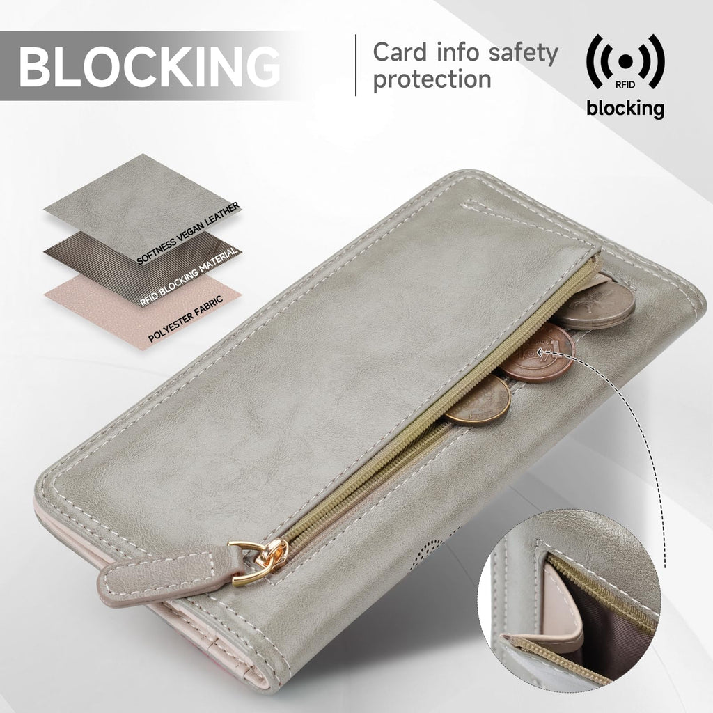 KITEVIUN RFID Wallet Women Ultra Slim Thin Womens Wallet Compact Clutch Long Ladies Wallet for Women WHITE
