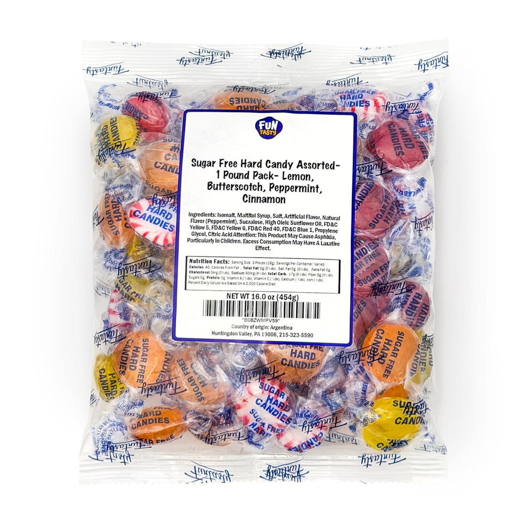 Sugar Free Candy - 1 Pound Pack - Hard Candy Individually Wrapped - Lemon, Butterscotch, Peppermint, Cinnamon - Office Bowl Mix - Old Fashioned Sugarless Treats