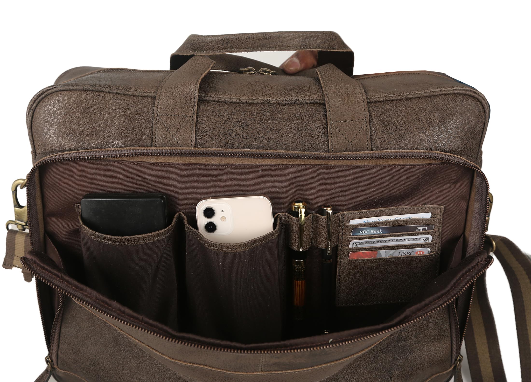 Leather briefcase 18 Inch Laptop Messenger Bags for Men and Women Best Office briefcase Satchel Bag (Black)