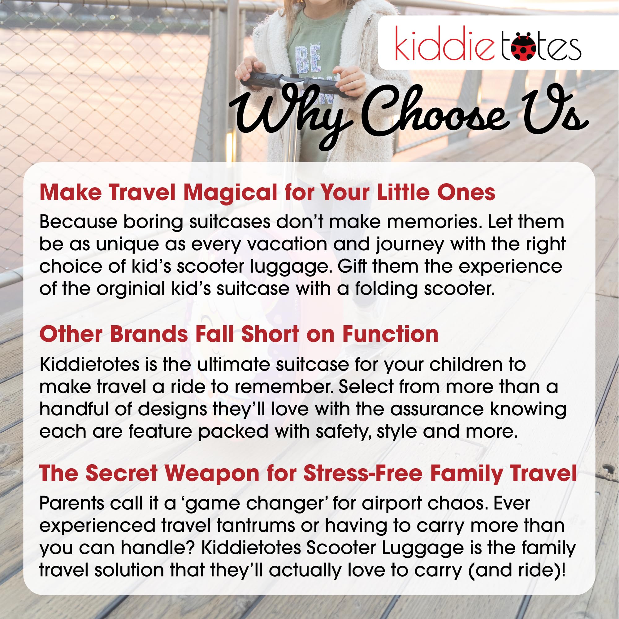 KIDDIETOTES Ride-On Scooter Suitcase for Kids – Hardside Lightweight Carry-On Luggage with Foldable Scooter, LED Wheels, Travel Fun for Toddlers & Children