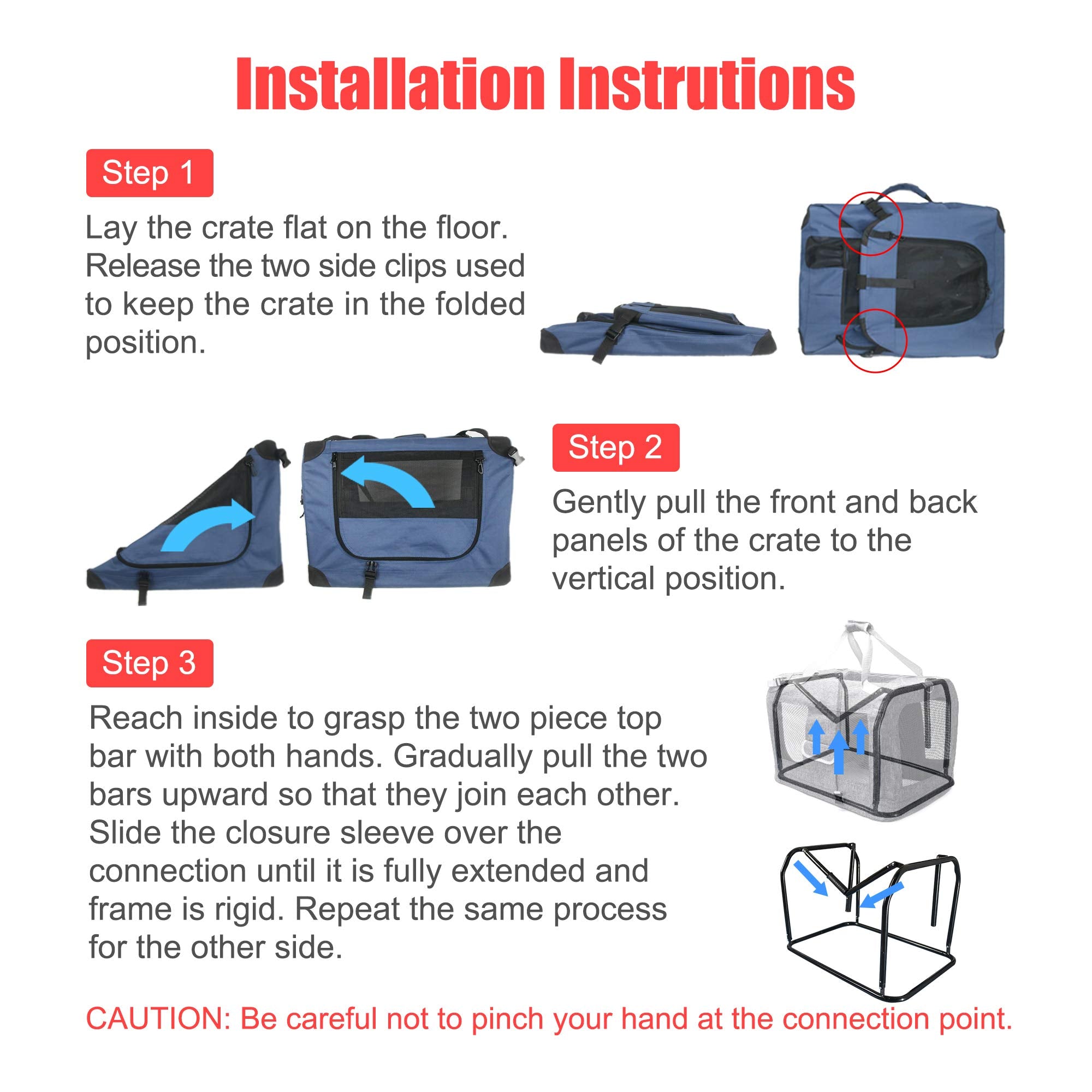 Prutapet Large Cat Carrier 24"x16.5"x16.5" Portable Dog Crate for Small Medium Dogs Collapsible Traveling Pet Crate with Collapsible Bowl