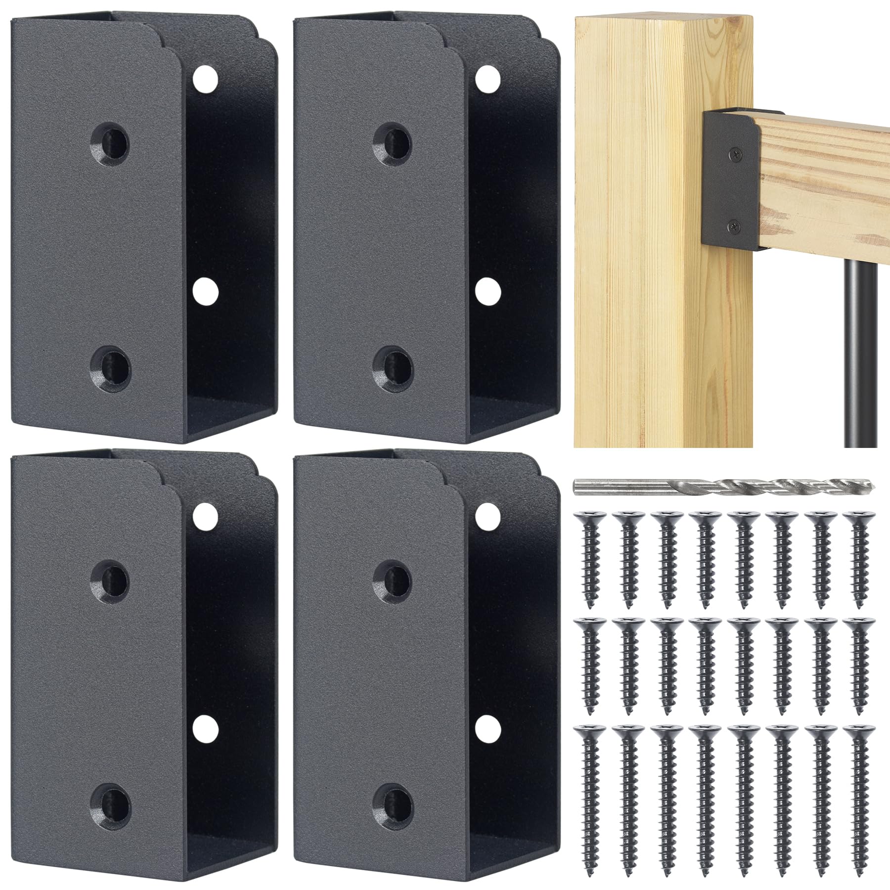 AECXM 201 Stainless Steel 2" x 4" (1 ½" x 3 ½" Actual) Deck Railing 27.5° Stair Connectors, for Deck Railing Stair Handrail Connection Installation Deck Railing Bracket (4 Pair-Black)