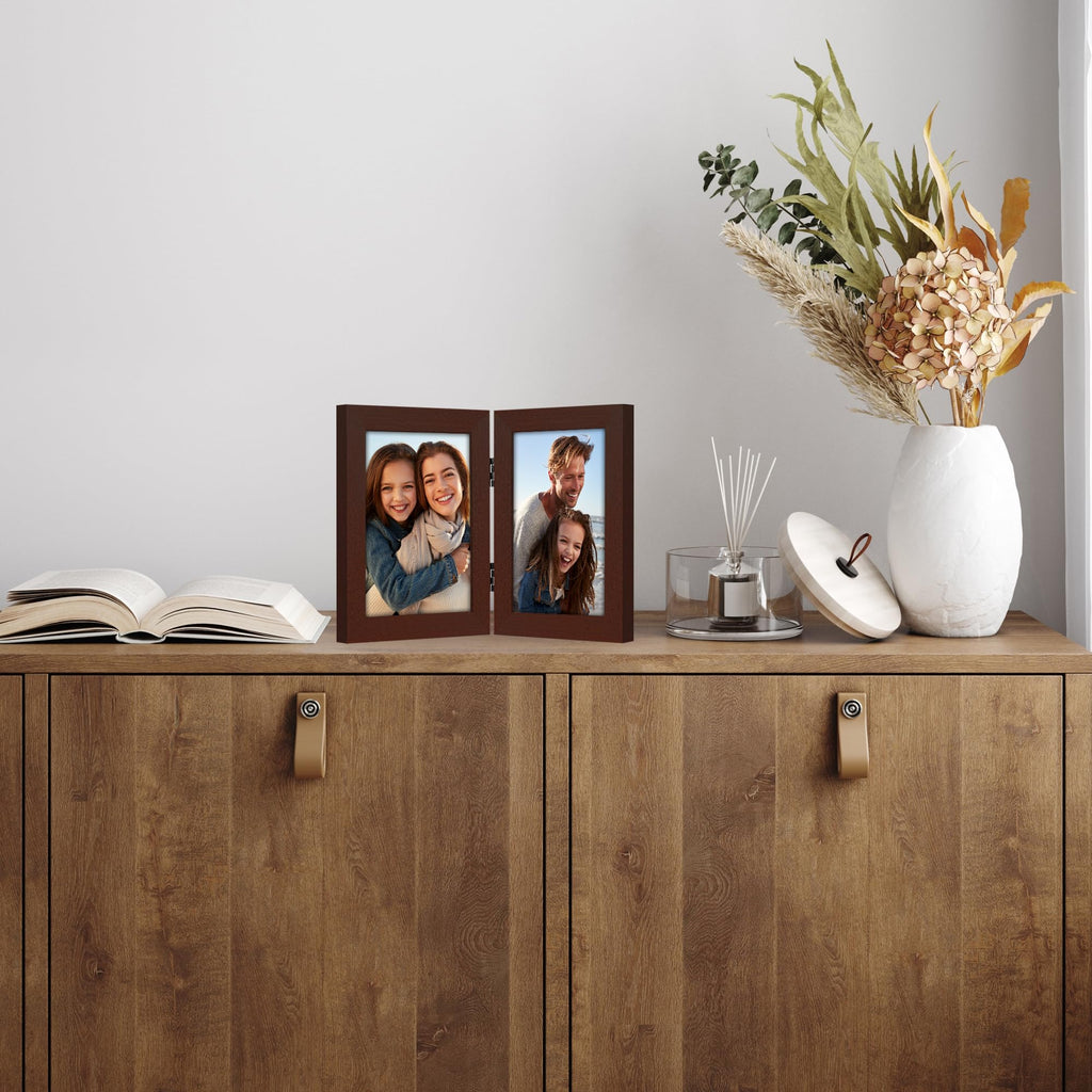 Americanflat Hinged 4x6 Picture Frame with Shatter-Resistant Glass - Double Picture Frames with Engineered Wood - Signature Collection - Photo Frame for Tabletop Display - Black