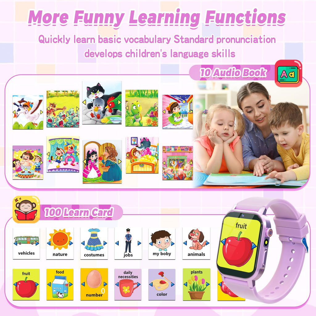 Kids Smart Watch Boys, Kids Game Smart Watch with 32 Games HD Touch Screen Video Camera Music Player Audiobooks Pedometer Flashlight Alarm Clock 12/24 hr, Toys Gift for 3-12 Years Old Boys Girls