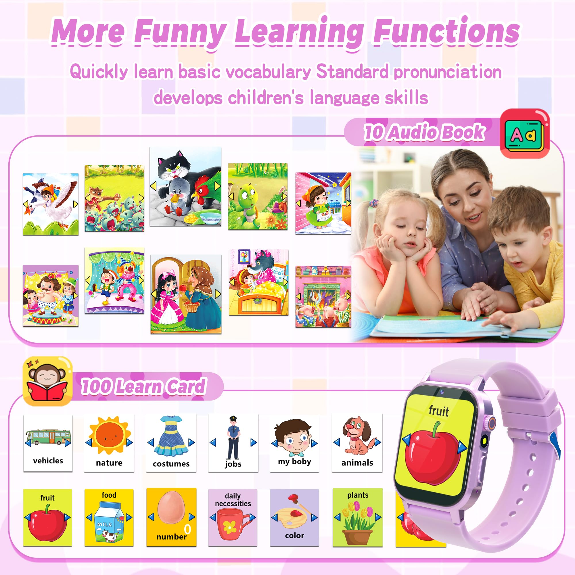 Kids Smart Watch Boys, Kids Game Smart Watch with 32 Games HD Touch Screen Video Camera Music Player Audiobooks Pedometer Flashlight Alarm Clock 12/24 hr, Toys Gift for 3-12 Years Old Boys Girls