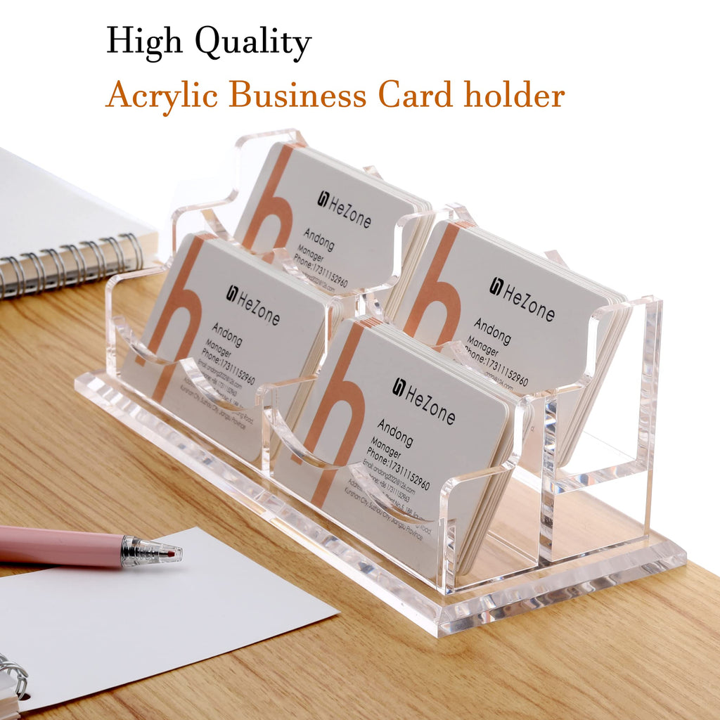HeZone Business Card Holder for Desk Display, Clear Acrylic Cards Organizer Stand for Men and Women, Business Cards Case Rack 1 Pack, Holds 50 Cards-1 Slot