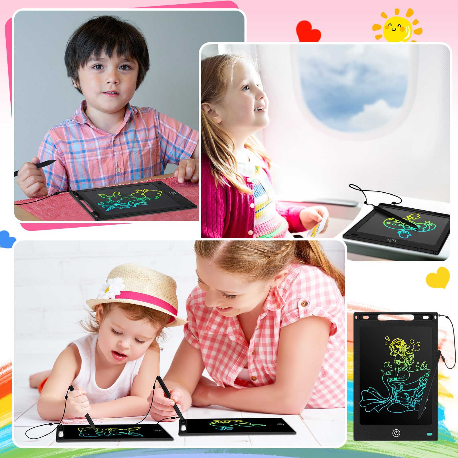 Epakh 16 PCS LCD Writing Tablet for Kids - 8.5 Inch Reusable Writing Board Drawing Doodle Pad Gift for Girl & Boy, Toddlers, Back to School, Birthday Party Favors(Black)