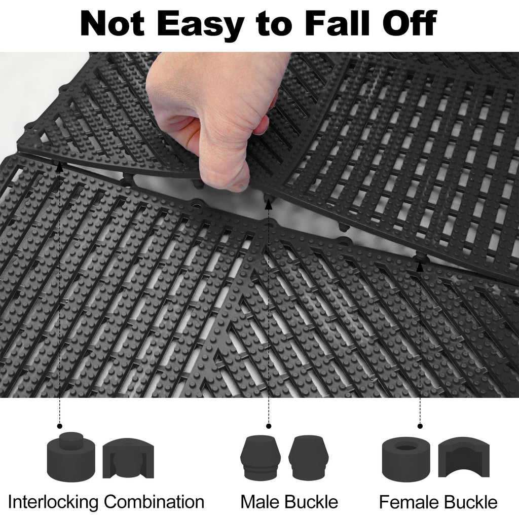 ToLanbbt Modular Interlocking Cushion 8P 11.8" x 11.8" Interlocking Rubber Floor Drain Holes Non-Slip Splicing Drainage Mats for Deck, Shower, Kitchen, Drain Pool, Sauna Bath, Indoor Outdoor (Black)