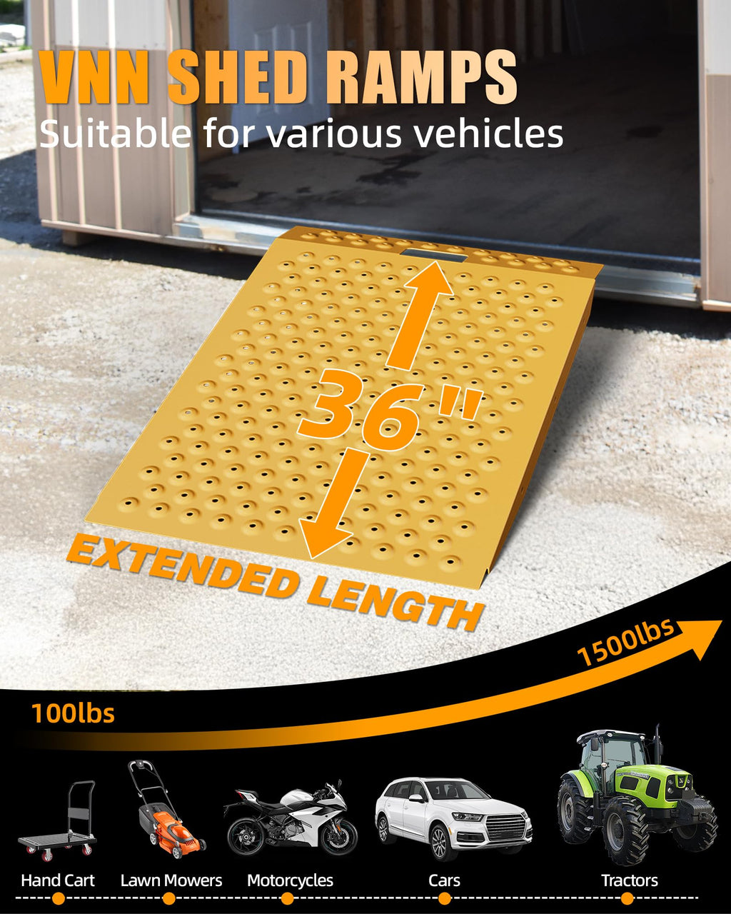 VNN 29" x 24" Shed Ramp for Riding Mower - 750 LB Capacity Shed Ramps, Anti-Slip Punch Plate Ramp for ATV, Motorcycles, Garages & Barns (1PC,Black, Alloy)