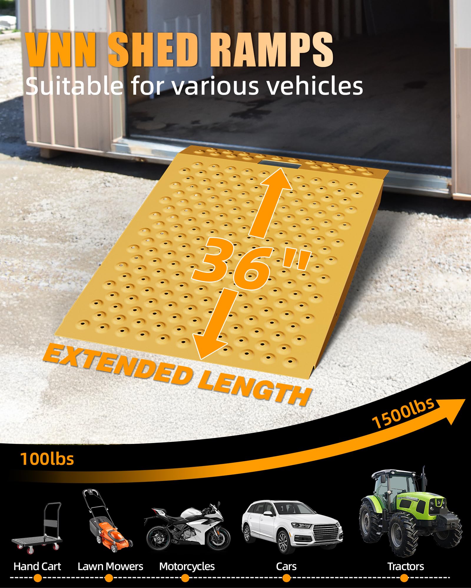 VNN 29" x 24" Shed Ramp for Riding Mower - 750 LB Capacity Shed Ramps, Anti-Slip Punch Plate Ramp for ATV, Motorcycles, Garages & Barns (1PC,Black, Alloy)