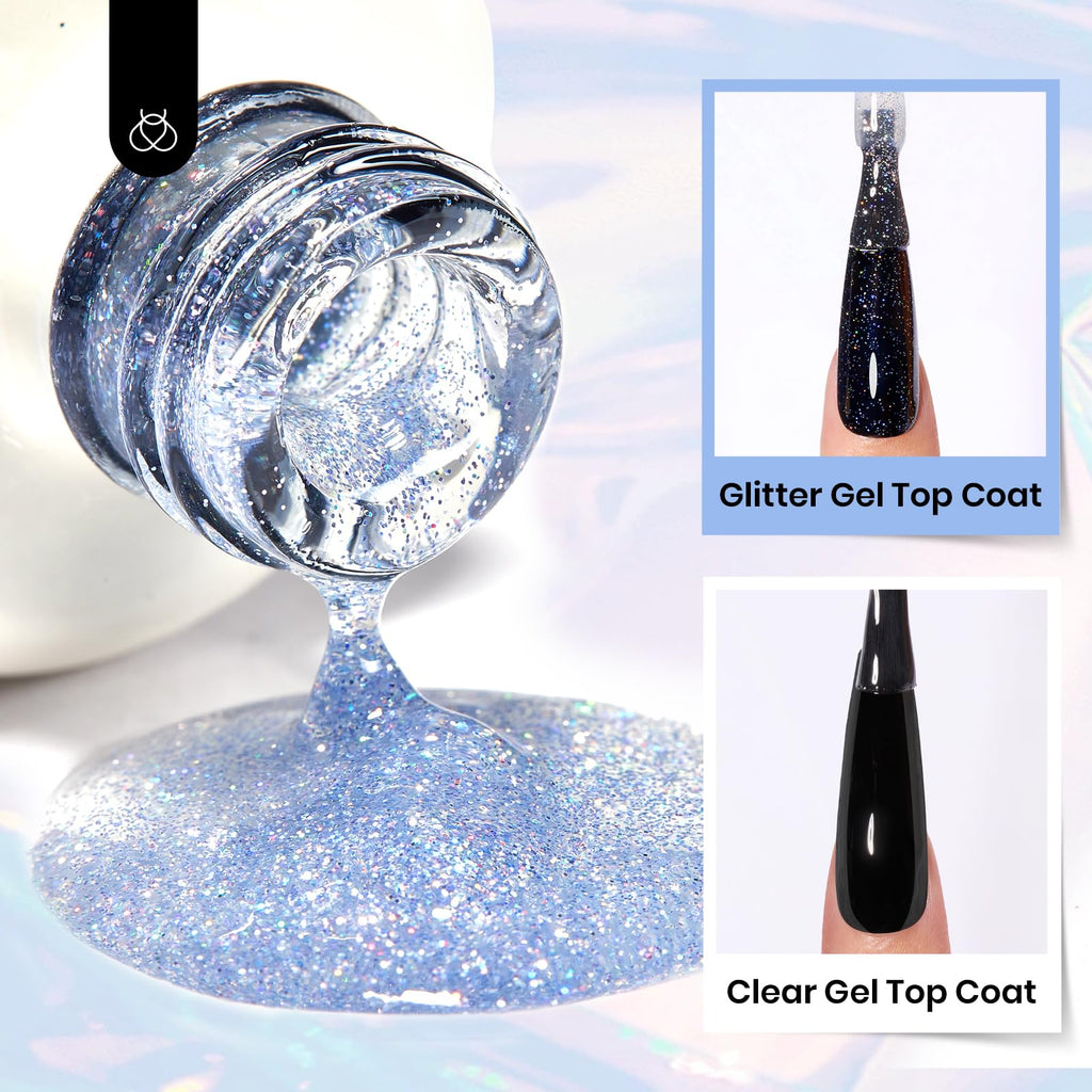 Beetles Heart Gel Top Coat 15ml - Hema Free Glitter Shine No Wipe Top Coat Long-Lasting for Gel Polish, Pink Heart Sparkle Soak Off UV LED Gift for Women