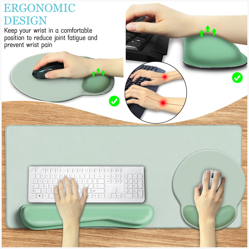 Black Striped Ergonomic Large Desk Mat Set with Wrist Rest
