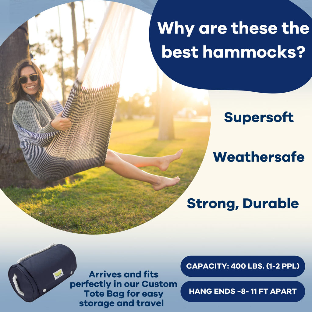Handwoven Hammock by Yellow Leaf Hammocks - Double Size, Fits 1-2 PPL, 400lb max - Weathersafe, Super Strong, Easy to Hang, Ultra Soft, Artisan Made - Color: Natural Khaki