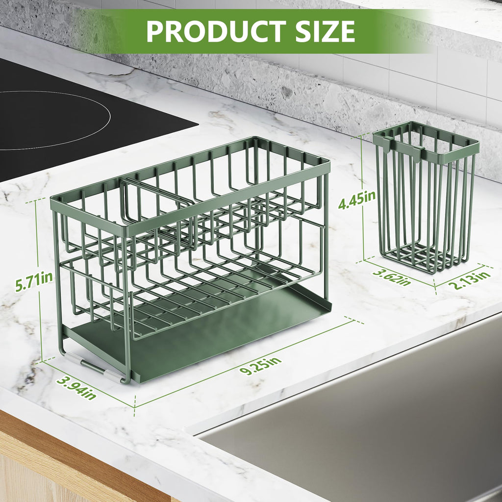 Cisily 2-Tier Kitchen Sink Caddy Organzier Rack with Dish Brush Sponge Holder | Kitchen Sink Countertop Organization Storage,Home Decor Accessories Essentials Stainless Steel