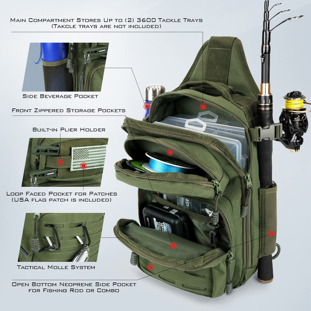 KastKing BlowBak Tactical Sling Tackle Bag-Lightweight Fishing Backpack Storge Fishing Gear and Equipment,Gift for Men