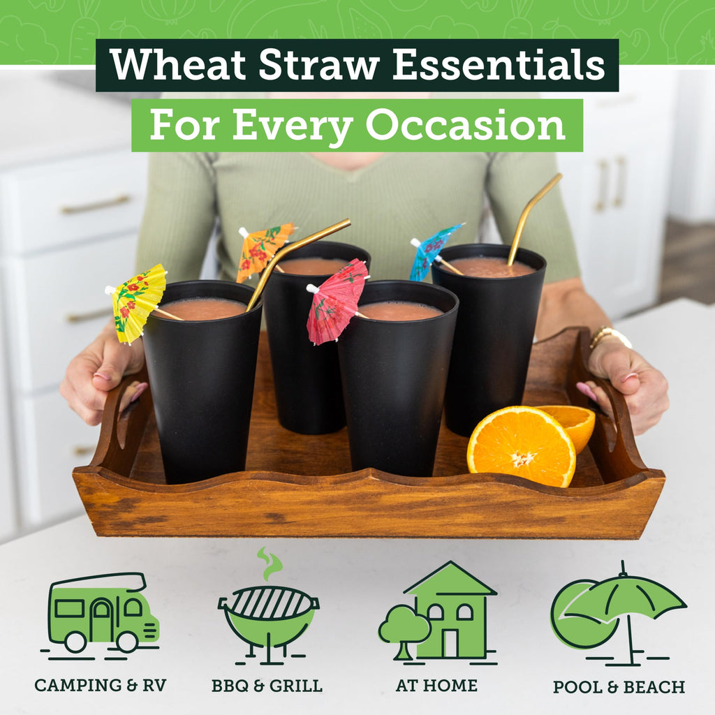 Grow Forward Premium Wheat Straw Cups - 13 & 20 oz Unbreakable BPA Free Hard Plastic Cups - Reusable Lightweight Plastic Drinking Glasses for Kitchen, Outdoor, Water, Camping, RV - Midnight