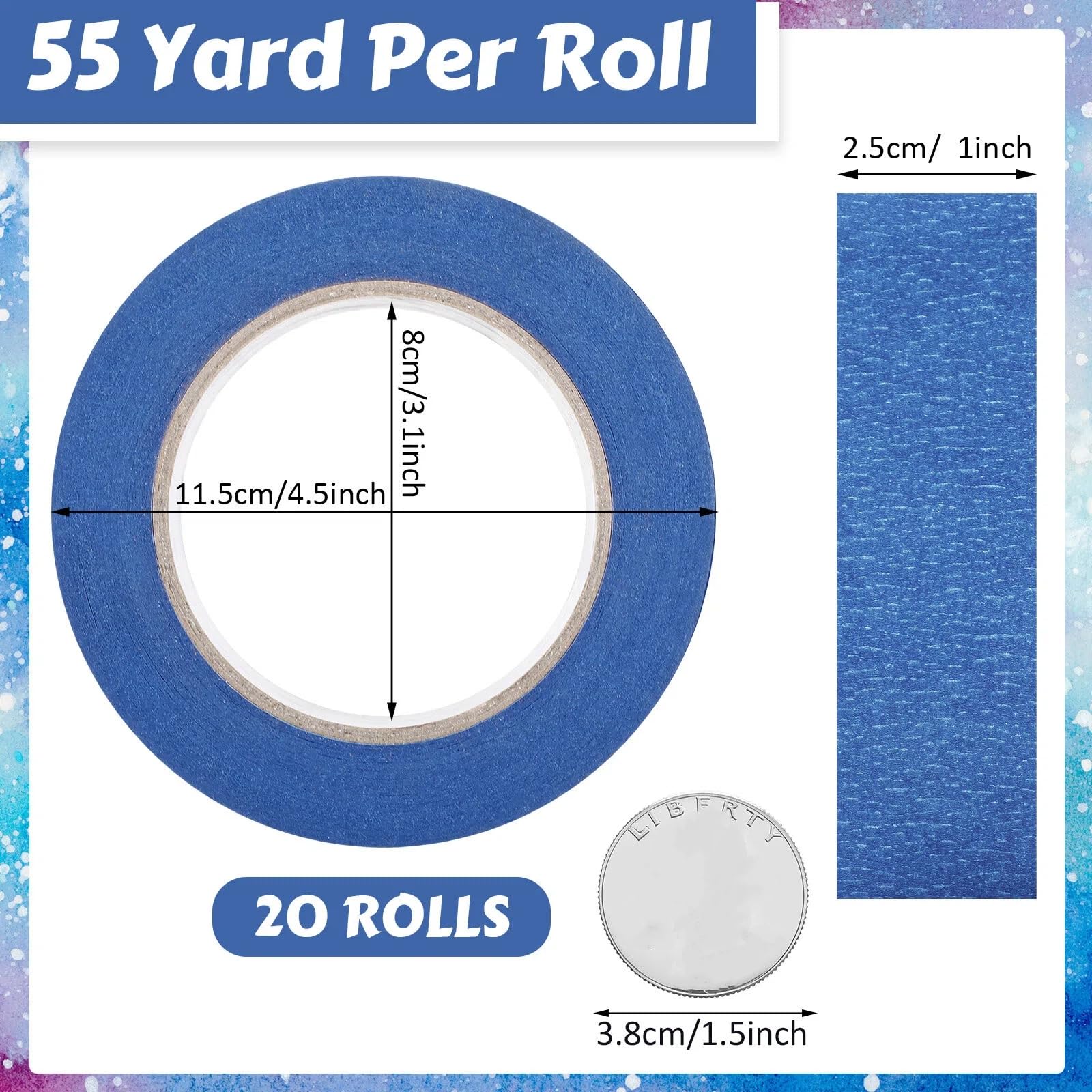 Fainne 12 Rolls Blue Painters Tape Bulk Multi Pack Safe Paint Paper Masking Tape for Wall Painting Decoration Supplies (Blue,1 Inch X 55 Yards)
