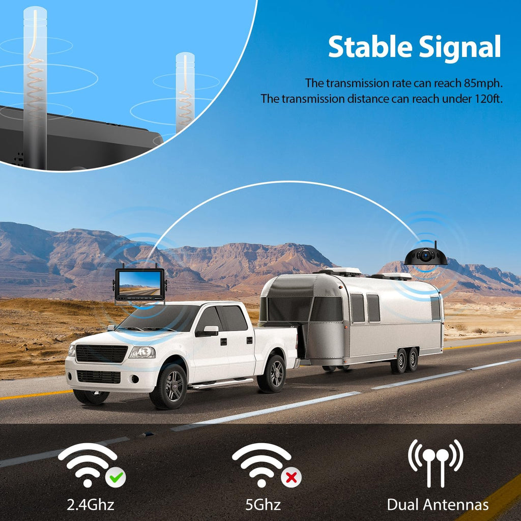 ZEROXCLUB 1080P 7" Wireless RV Backup Camera System, Compatible with Furrion Pre-Wired RV Truck Trailer, DVR Monitor & IR Night Vision Rear View Camera, IP69 Waterproof, Adjustable Parkinglines, BW7M