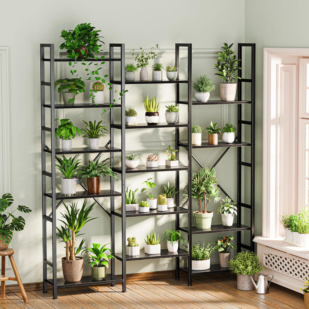 SUPERJARE Triple Bookshelf, Bookcase with 11 Open Display Shelves, Wide Book Shelf Book Case for Home & Office, 4 Tier, Black