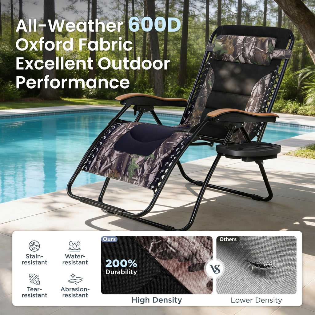 PHI VILLA XXL Oversized Padded Zero Gravity Chair Set of 2, Foldable Patio Recliner, 30" Wide Seat Anti Gravity Lounger with Armrest and Cup Holder, Support 400 LBS (Aqua Blue)