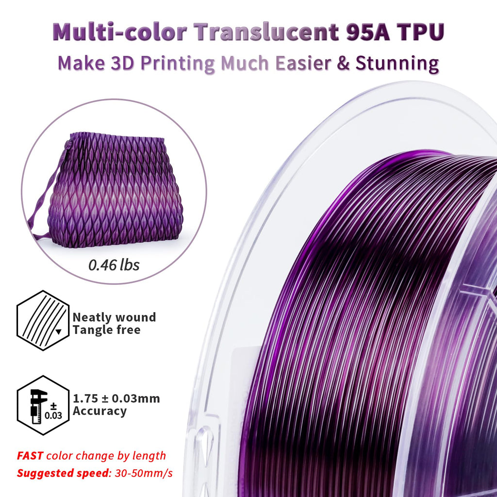 ZIRO TPU Filament 1.75mm 3D Printer Filament, Shore 95A Hardness TPU, Flexible Soft Material, 0.8KG/1.8lbs Spool, Fit Most FDM 3D Printers, Black