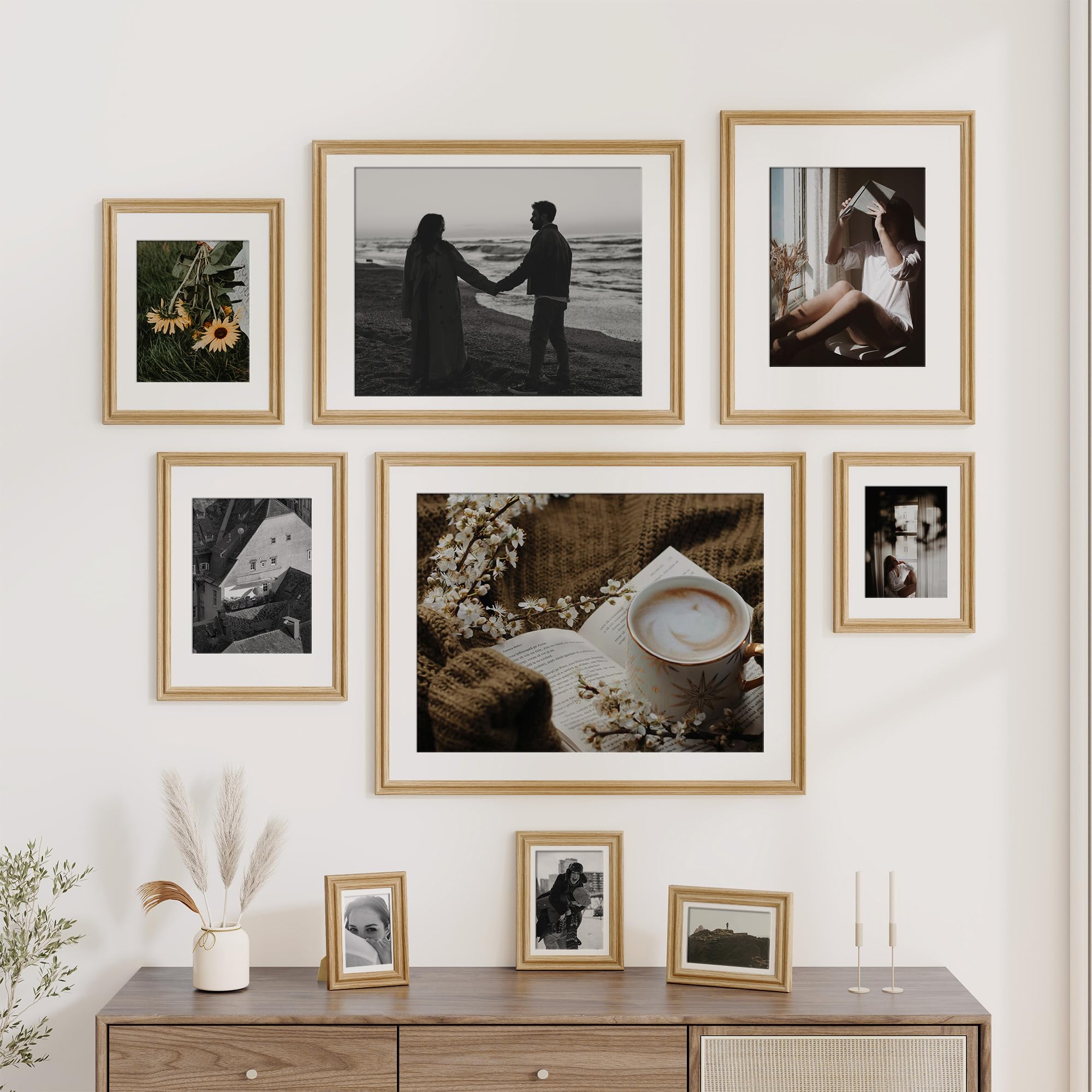 Fun Memories 5x7 Picture Frame with Mat for 4x6 Photo, Solid Elm Wood & Tempered Glass, Rustic Wall & Tabletop Display Frame, Grey, 1 Pack