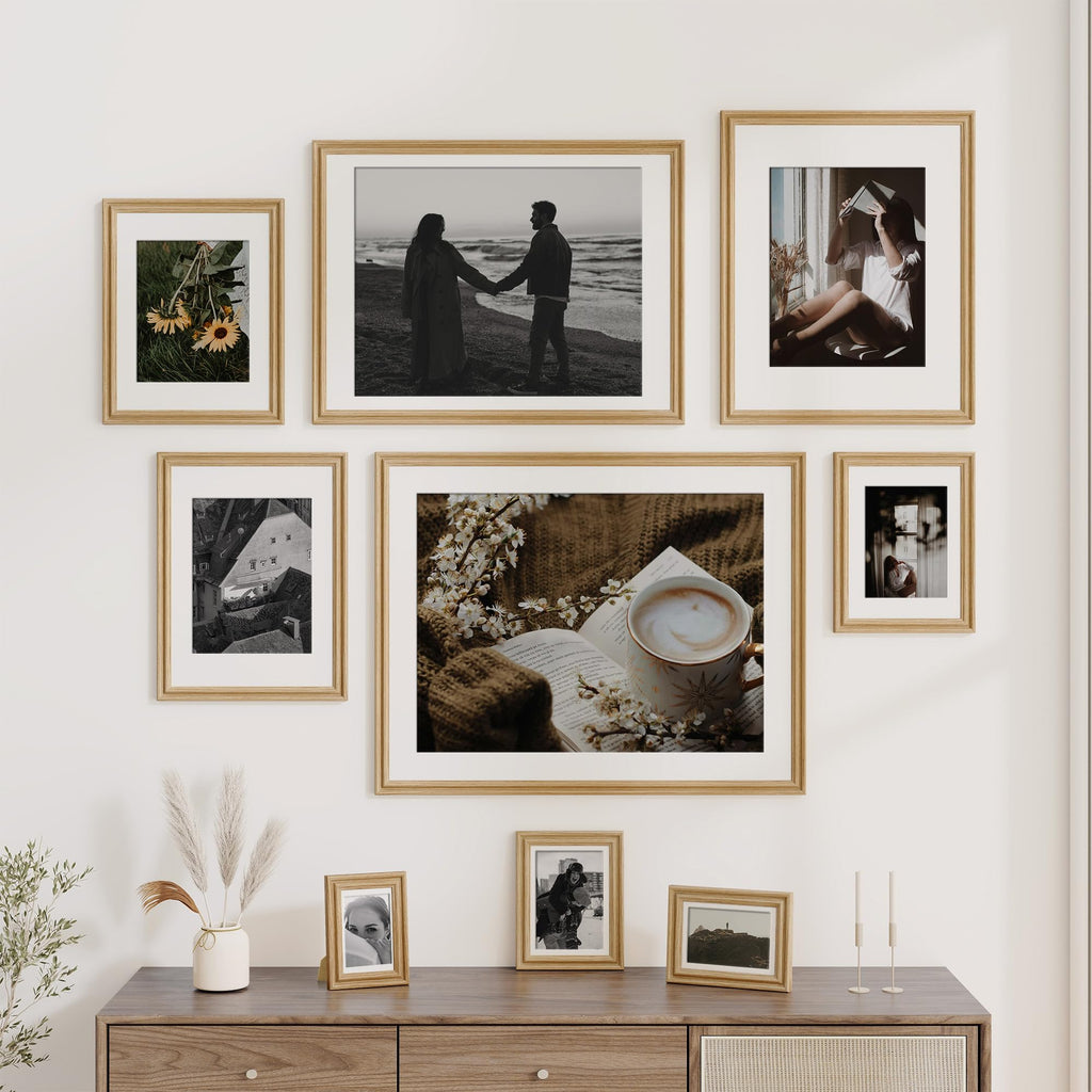 Fun Memories 5x7 Picture Frame with Mat for 4x6 Photo, Solid Elm Wood & Tempered Glass, Rustic Wall & Tabletop Display Frame, Grey, 1 Pack