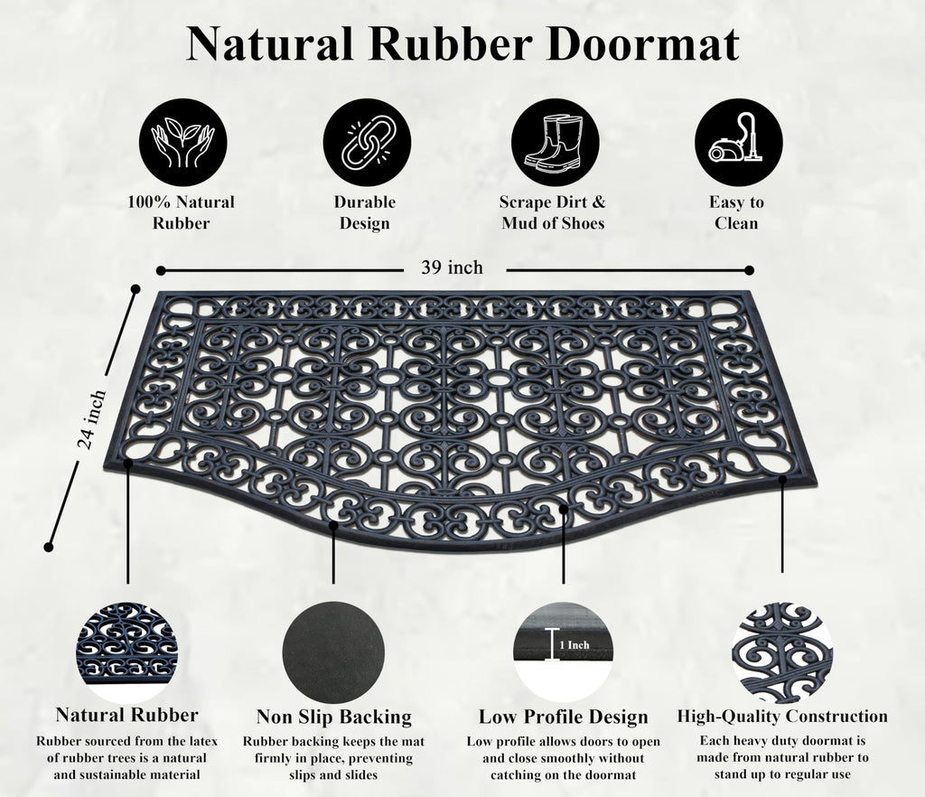 A1 Home Collections 19-LB Heavy Duty Rubber Doormat 24"×57" - Won't Blow Away | Outside Front Door Mat, Mud Dirt Scraper, Non-Slip Drainage Mat for Entryway Patio Garage, All-Weather, 100% Rubber Mats