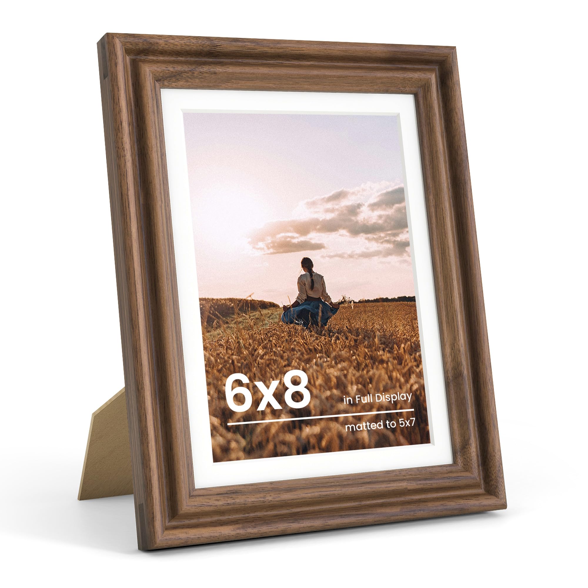 Fun Memories 5x7 Picture Frame with Mat for 4x6 Photo, Solid Elm Wood & Tempered Glass, Rustic Wall & Tabletop Display Frame, Grey, 1 Pack
