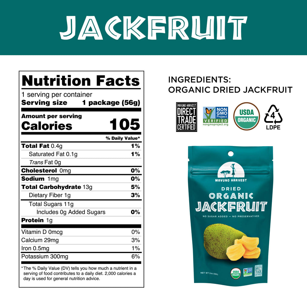 Mavuno Harvest Organic Dried Fruit Variety Pack | Dried Mango, Papaya, Pineapple, Banana, Jackfruit, & Tropical Mix | Healthy, Vegan, No Sugar Added, Non GMO Snacks for Kids & Adults | 2 Ounce, 6 Pack