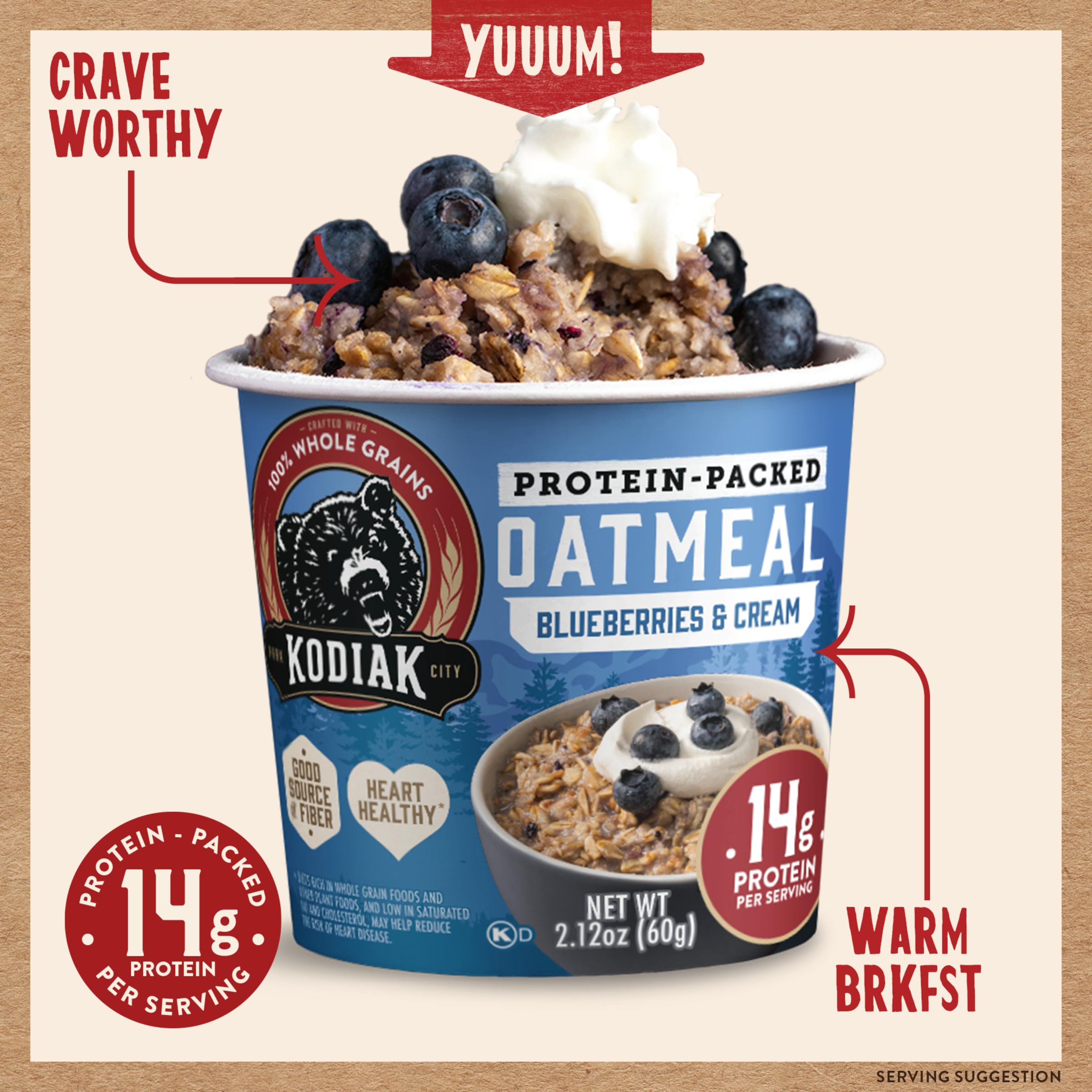 Kodiak Cakes Instant Protein Apple Cinnamon Oatmeal in a Cup, 2.12oz (Pack of 12)