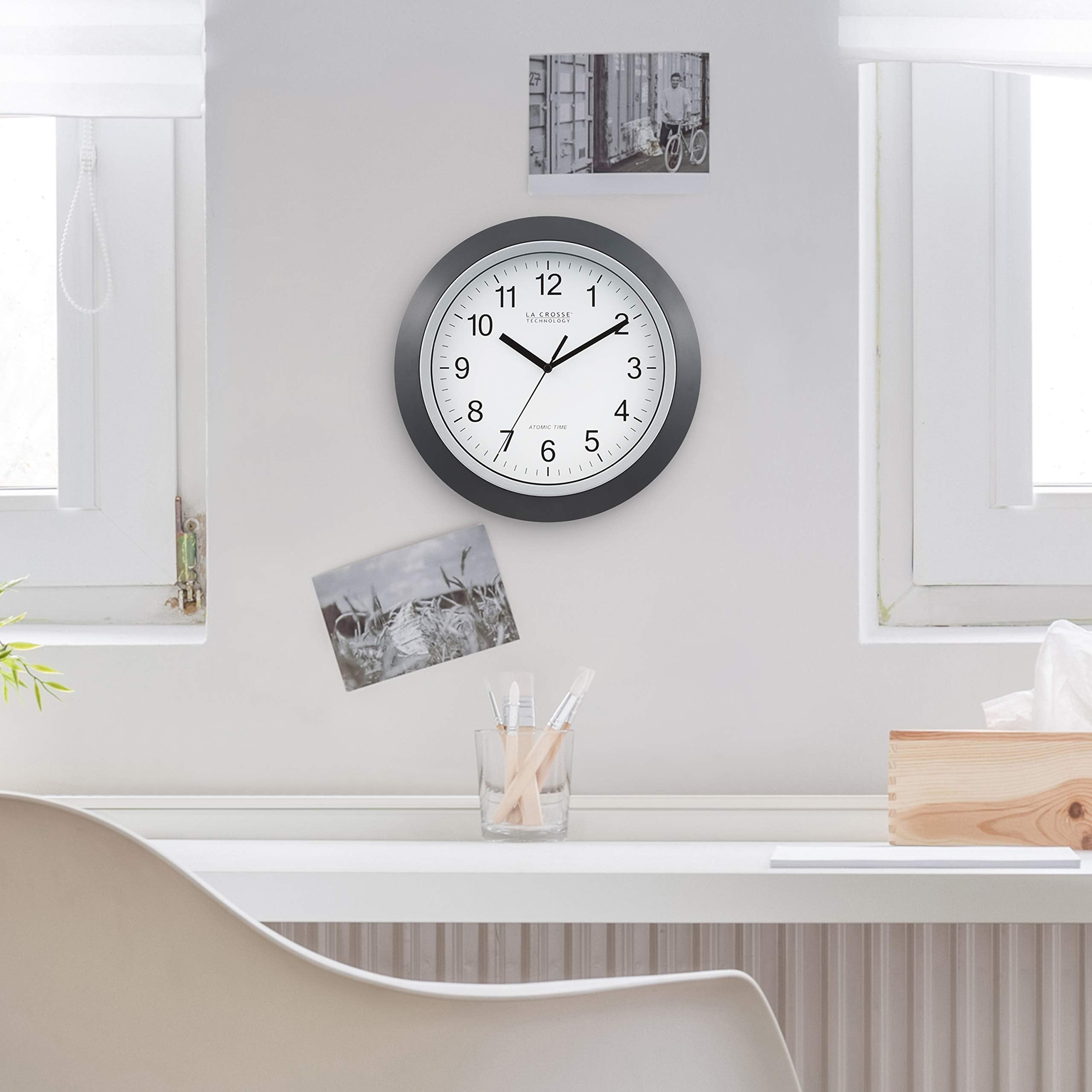 La Crosse Technology WT-3129B 12 Inch Atomic Analog Wall Clock, Pack of 1, Black