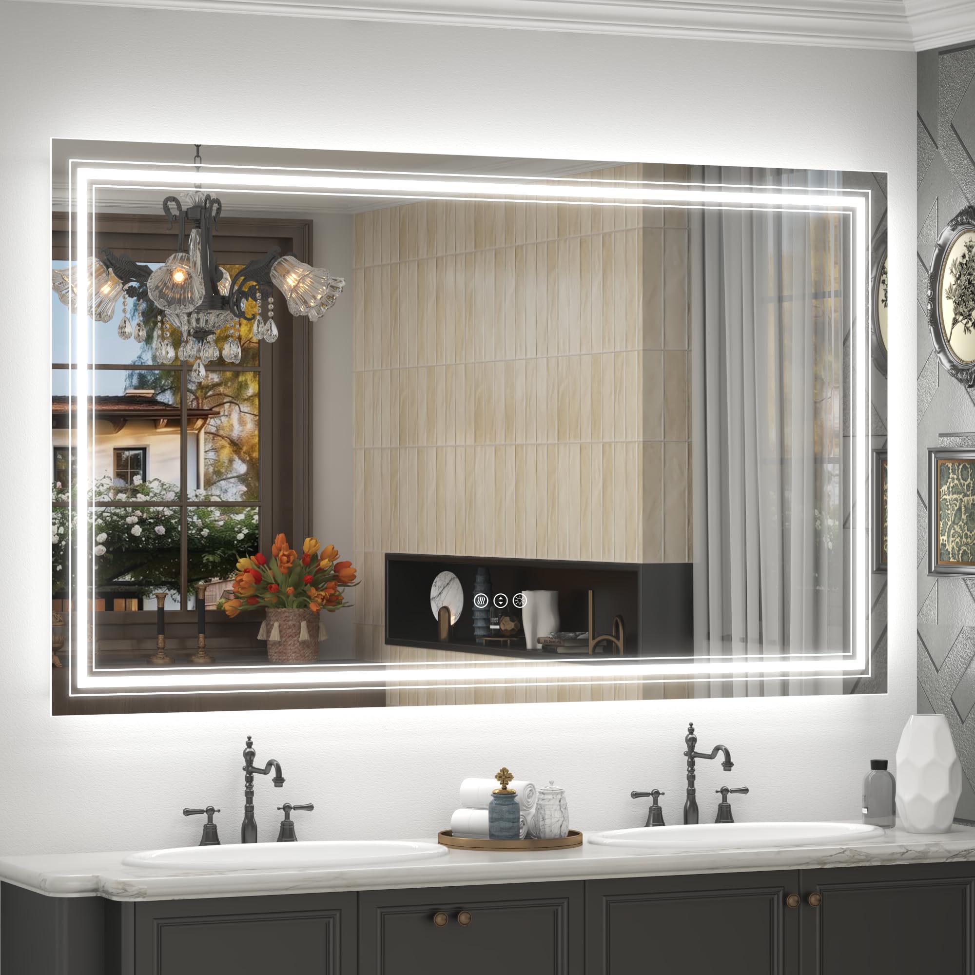 20x28 LED Bathroom Mirror, Vanity Mirror with Lights, Backlit and Front lit Mirror for Wall, Dimmable, Anti-Fog, Shatterpoof, Memory (Horizontal/Vertical)