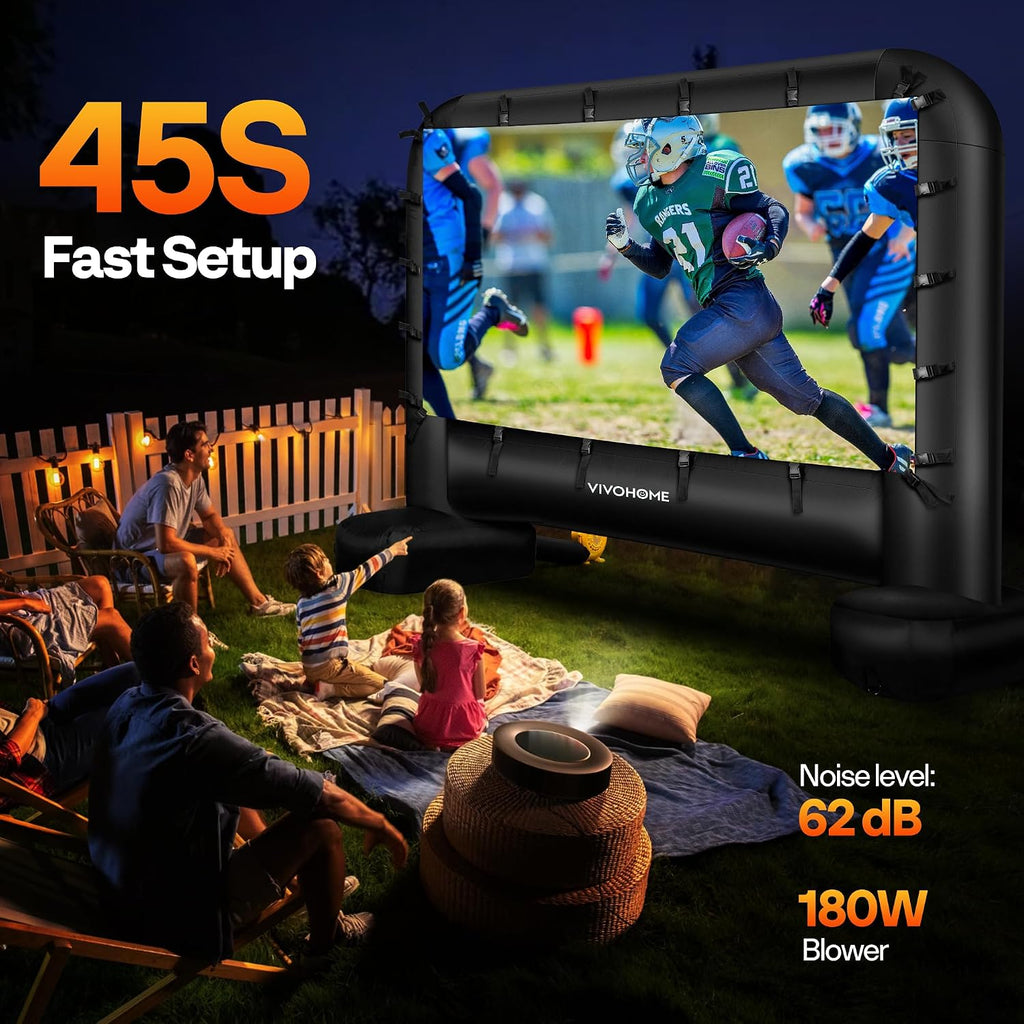 VIVOHOME 15 FT Inflatable Projector Screen for Outside, Blow Up Movie Screen Outdoor Use, Mega Large TV Screen with Carry Bag for Backyard, Tube Leg Support