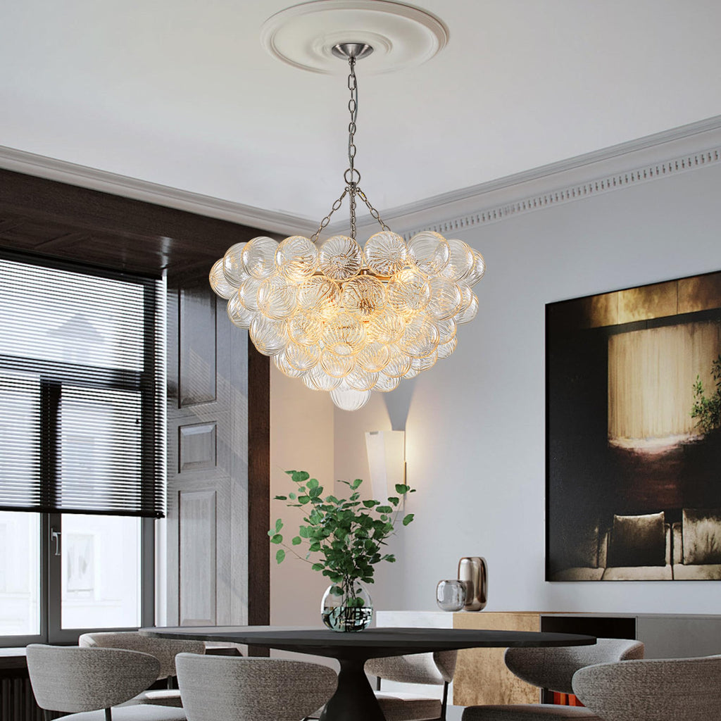 Longree Bubble Glass Ball Chandelier White 20" Dia Pendant Light | Swirled Glass Globe, for Dining Room Kitchen Bathroom Entry Bedroom