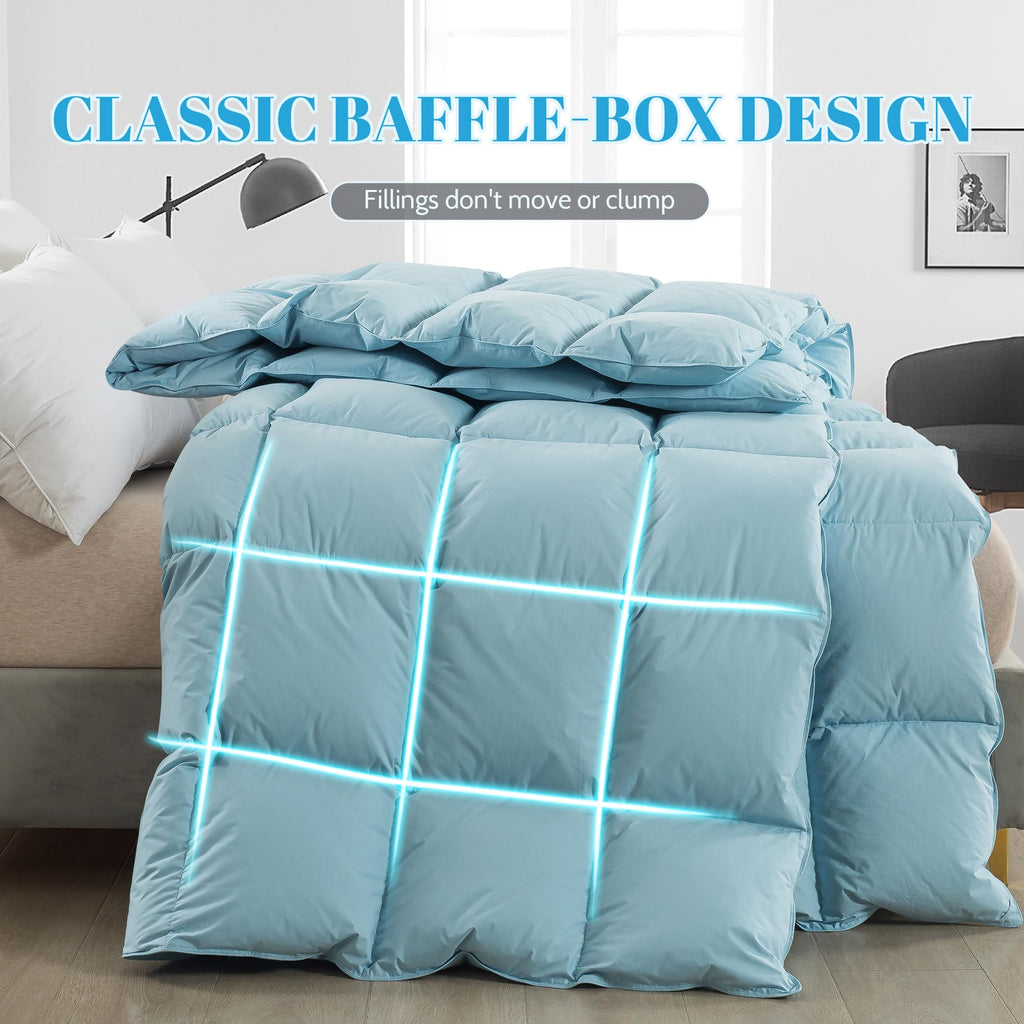 Cosybay Queen Size Feather Down Fiber Comforter Ultra Fluffy Duvet Insert, All Season Cotton Cover Luxury Hotel Bed Comforter with Corner Tabs, Blue, 90x90 Inch
