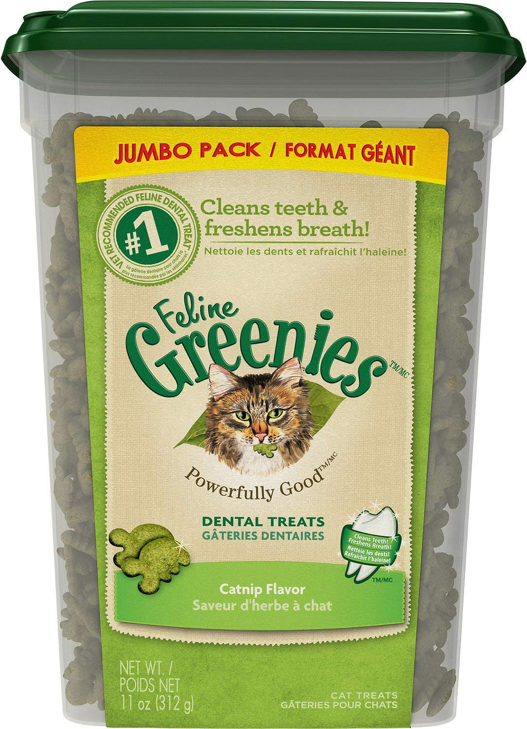 Greenies Cat Treats, Feline Veterinarian-Recommended Adult Natural Dental Treats, Catnip Flavor, 2.1 oz. Pouch