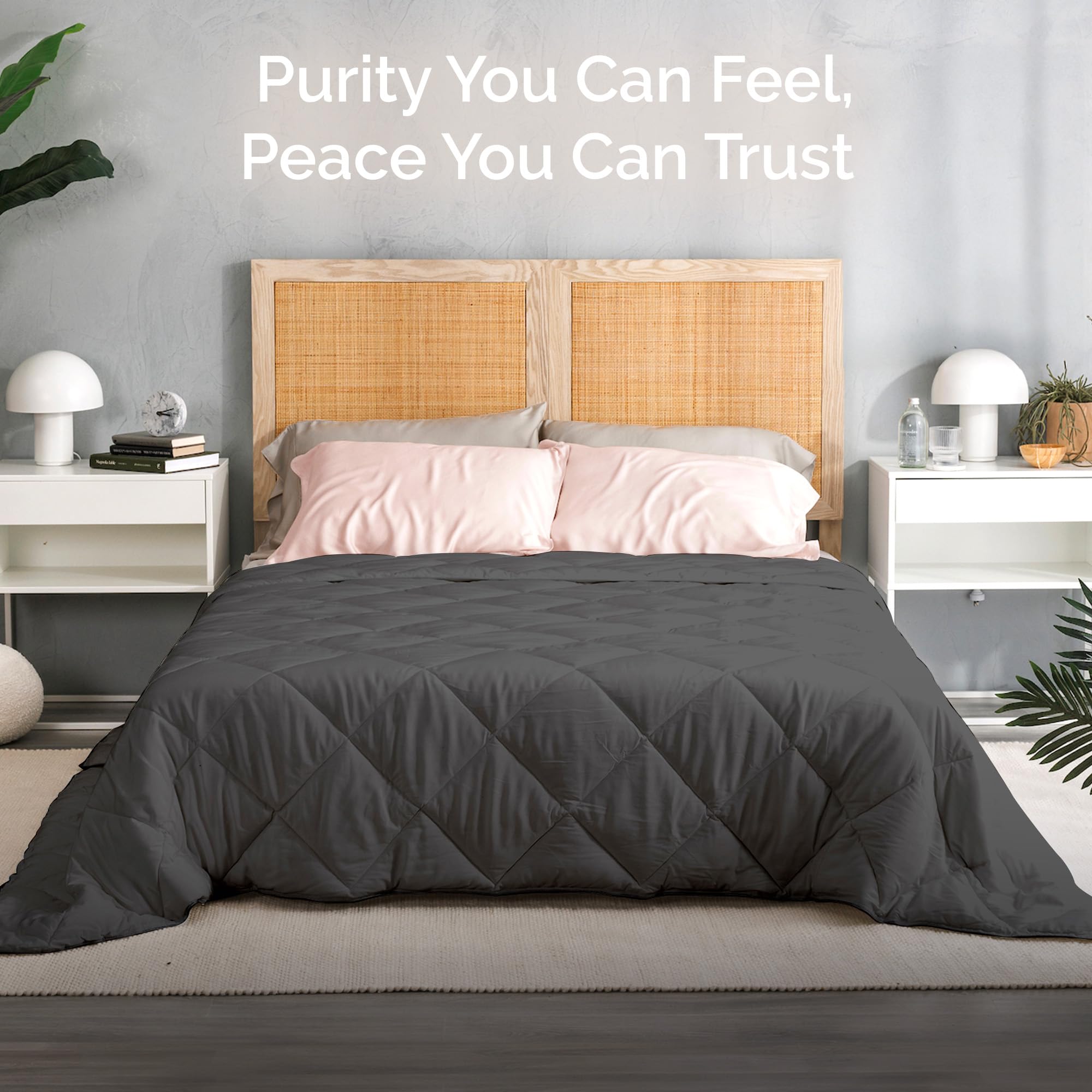 Cooling Comforter Oversized King – Lightweight All Season Down Alternative Duvet Insert, Hypoallergenic Plush Fill, 100% Viscose from Bamboo Cover - Charcoal, 116"x 98"