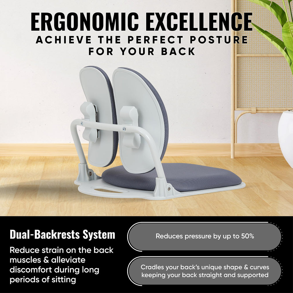 【Premium Dual-Backrests】 Made in Korea Ergonomic Floor Chair with Back Support - Meditation Chair, Floor Gaming Chair, Reading Chair, Floor Chairs for Adults, Foldable Chair (Black Leather)