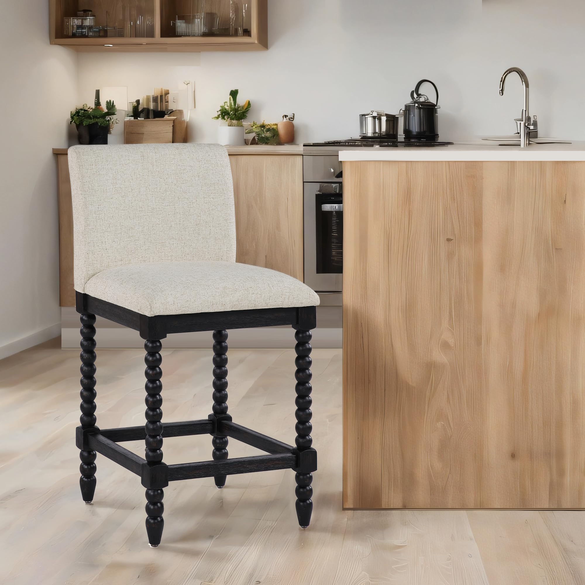 DUHOME Spindle Counter Stool with Padded Spring Seat,Wooden Bar Stools Farmhouse 26 Inch Counter Height Stools Chairs with Spindle Back for Kitchen Island
