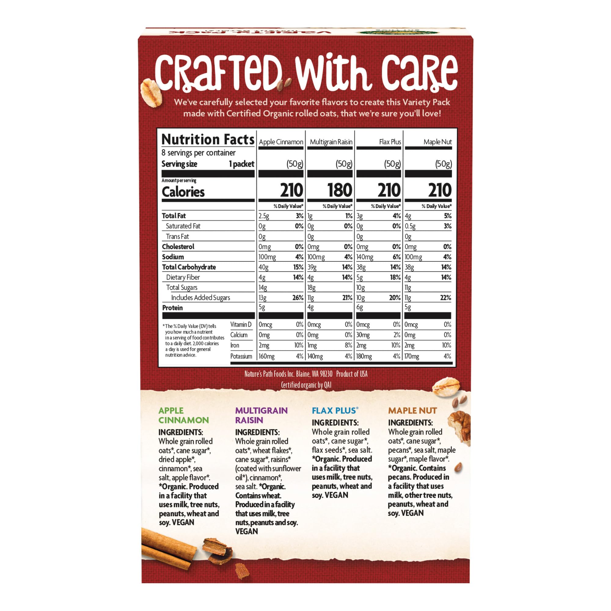 Natures Path, Oatmeal Pouches Apple Cinnamon Organic 8 Pack, 14 Ounce