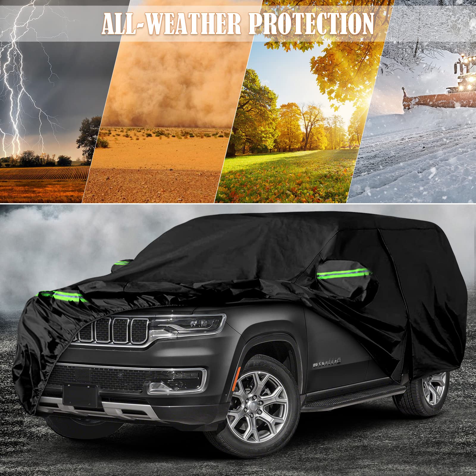 Waterproof Car Cover Replace for 1993-2010 Jeep Grand Cherokee, 6 Layers All Weather Car Cover with Zipper Door & Windproof Bands for Snow Rain Dust Protection