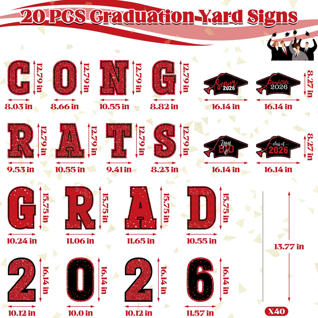 HOVACY 20 PCS Black Gold Graduation Yard Signs Class of 2026 | Black Gold 20 PCS, 40 Stakes, 11.57 x 16.14 in, Corrugated Plastic, Waterproof, Congrats Grad Sign, Graduation Sign